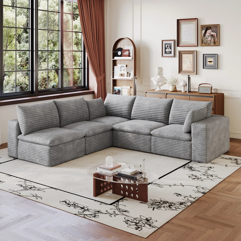 Divano Cloud 340cm ¨C MINIMAL ¨C Tessuto Velluto a Coste, Grigio Scuro, Imbottito, Sfoderabile