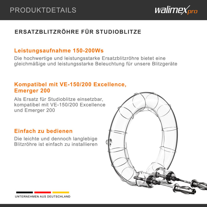 tubo flash di ricambio per flash da studio Emerger 200 & VE-150/200, consumo di potenza 150-200W, facile da sostituire