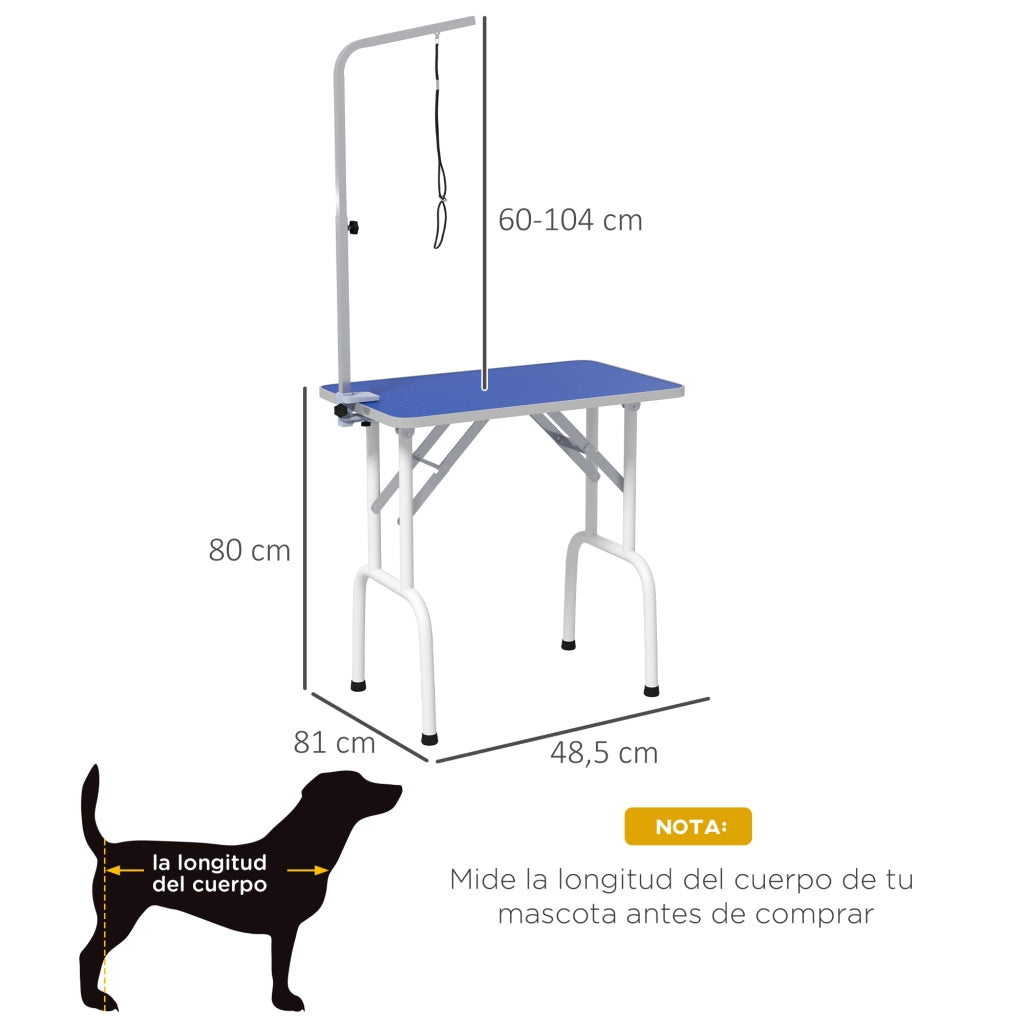 Tavolo da Toelettatura per Cani Pieghevole con Piano Antiscivolo e Braccio Regolabile ¨C Xylo ¨C 81x48,5x80 cm Blu