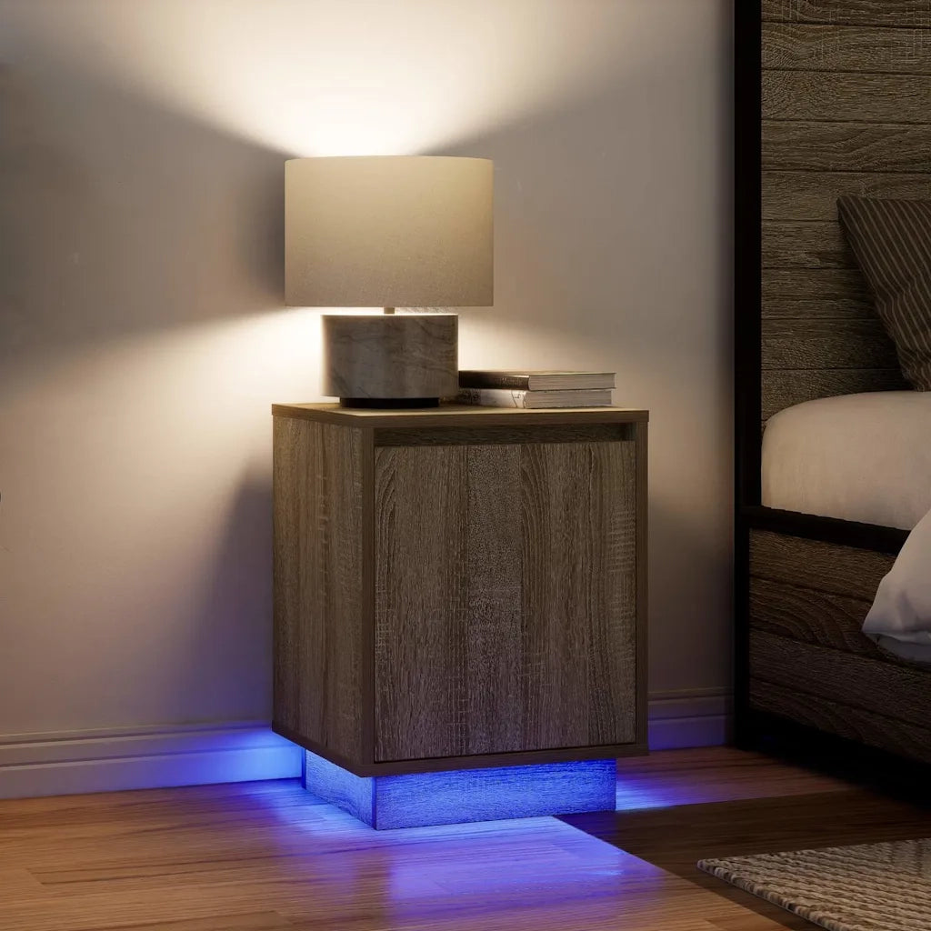 Set di 2 Comodini | Armadio da Notte | Mobiletto da notte con Luci a LED Rovere Sonoma 38x34x50 cm