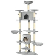 Albero Tiragraffi per Gatti Alto con Casette e Amache, 60x60x200cm, Grigio Chiaro