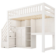Letto a Soppalco 90 x 200 cm; Letto Singolo - Scrivania; Armadio e USB - Bianco