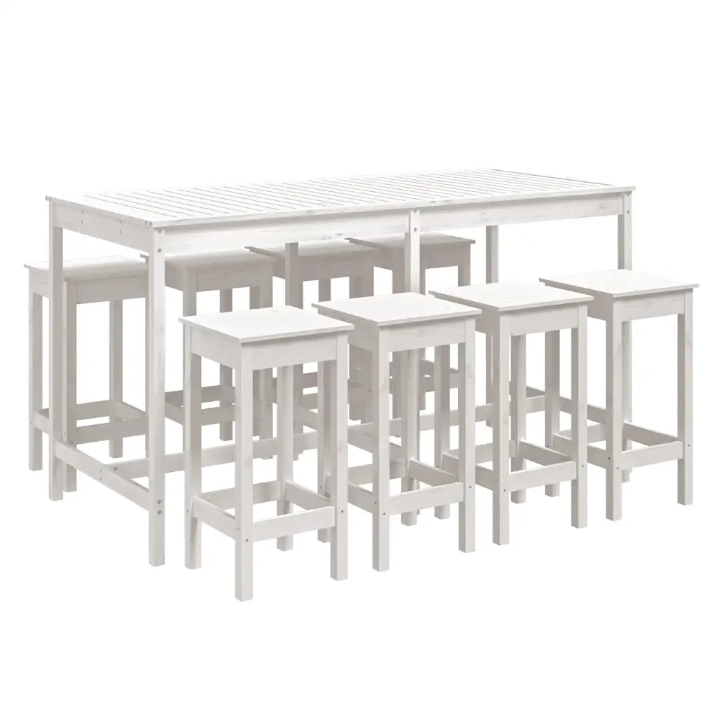 Set Bar da Giardino 9 pz Bianco in Legno Massello di Pino