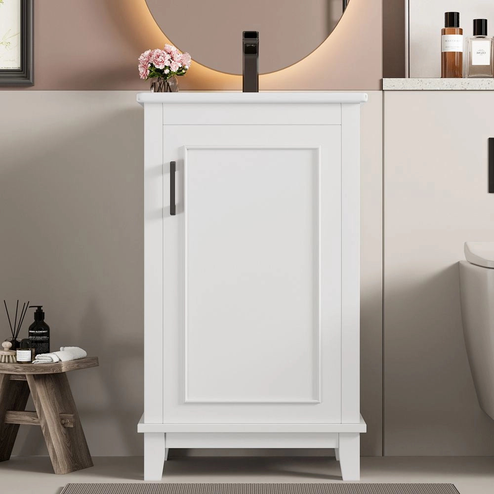 Mobile bagno su piedi - Xylo - 51x34x83cm - Bianco - Lavabo ceramica scaffali regolabili per spazi piccoli