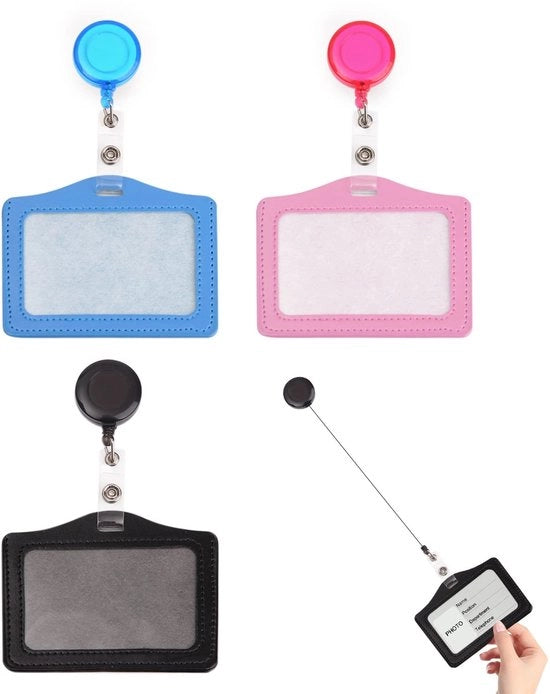 Set di 3 supporti per carte portatili - Larghezza estensibile 72 cm - Materiale in pelle - Varie colorazioni - Dimensioni 8 x 10,2 cm - Supporti per carte