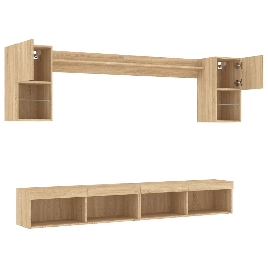 vidaXL Mobili TV a Muro con LED 6pz Rovere Sonoma Legno Multistrato