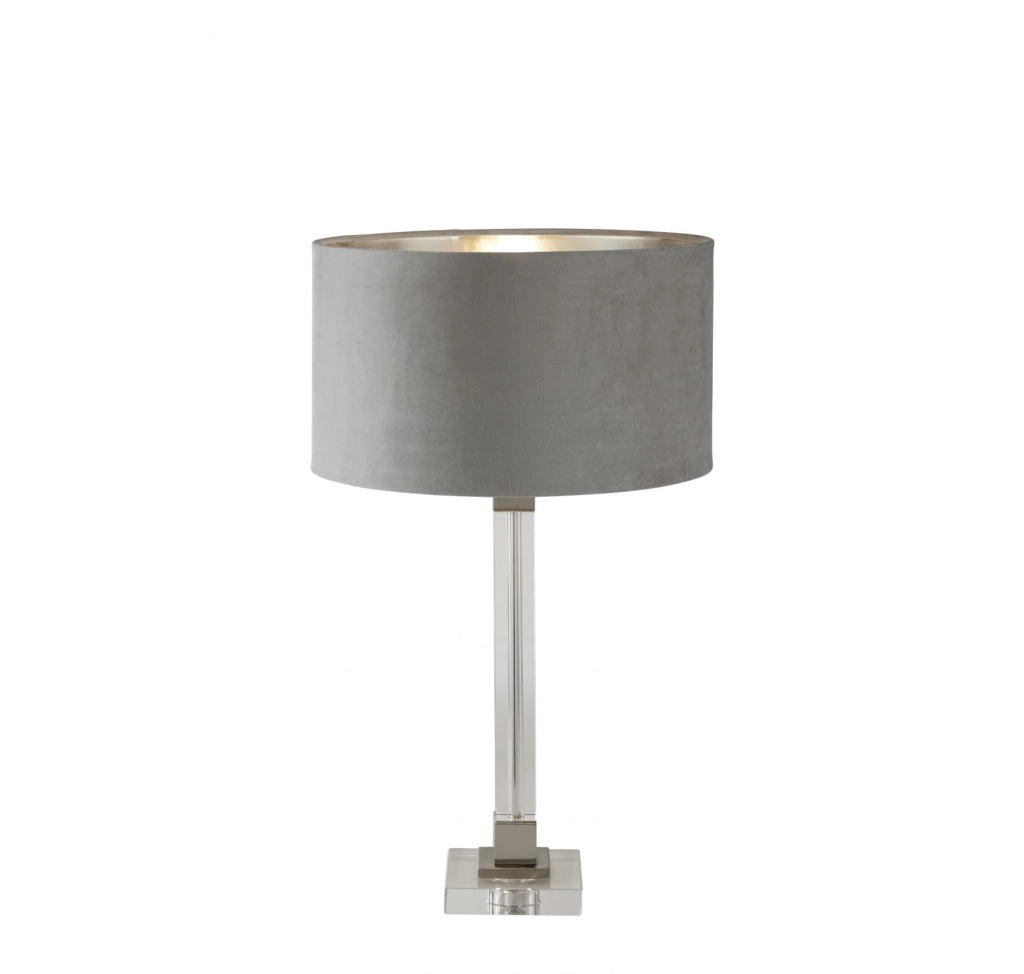 Lampada da tavolo Scarborough - Cristallo, nichel satinato e velluto grigio
