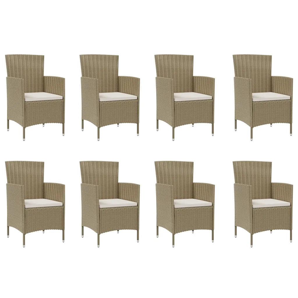 Set da Pranzo da Giardino 9 pz con Cuscini in Polyrattan Beige cod mxl 35825