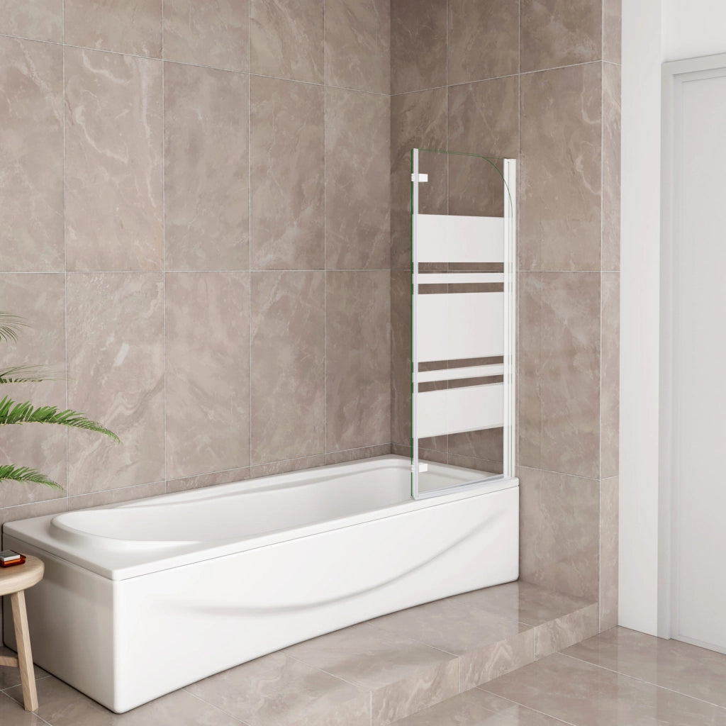 Sopravasca 120x140 cm Parete per Vasca da Bagno 2 Ante Movibili Montaggio Verso Destro Vetro 6 mm Temperato Anticalcare Serigrafia Bianca