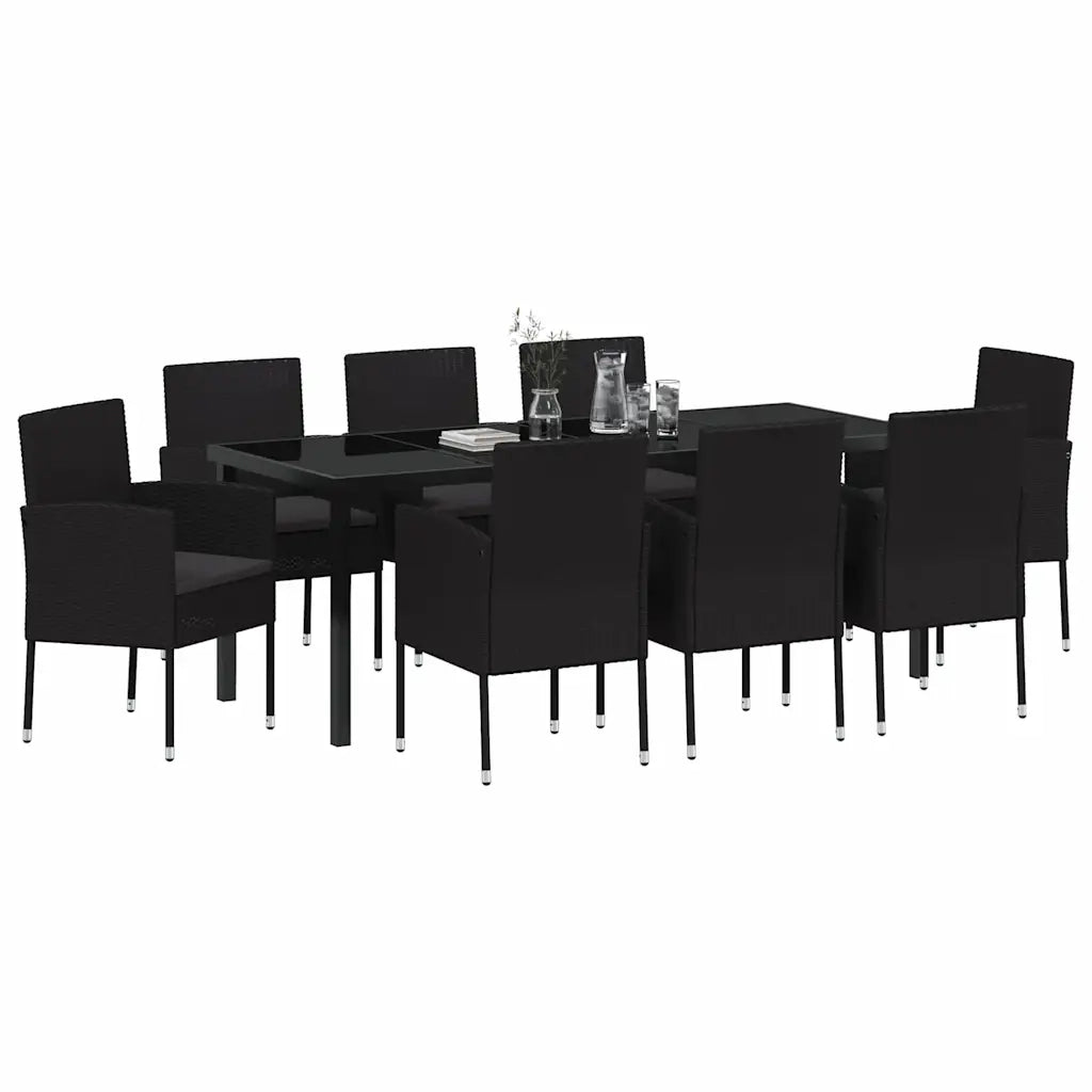 Set da Pranzo per Giardino con cuscino 9 pcs Nero polyrattan 3380070
