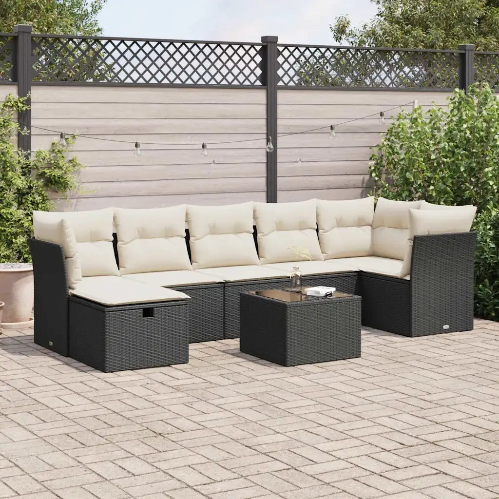 Set Divani da Giardino con Cuscini 8 pz Nero in Polyrattan 3325312
