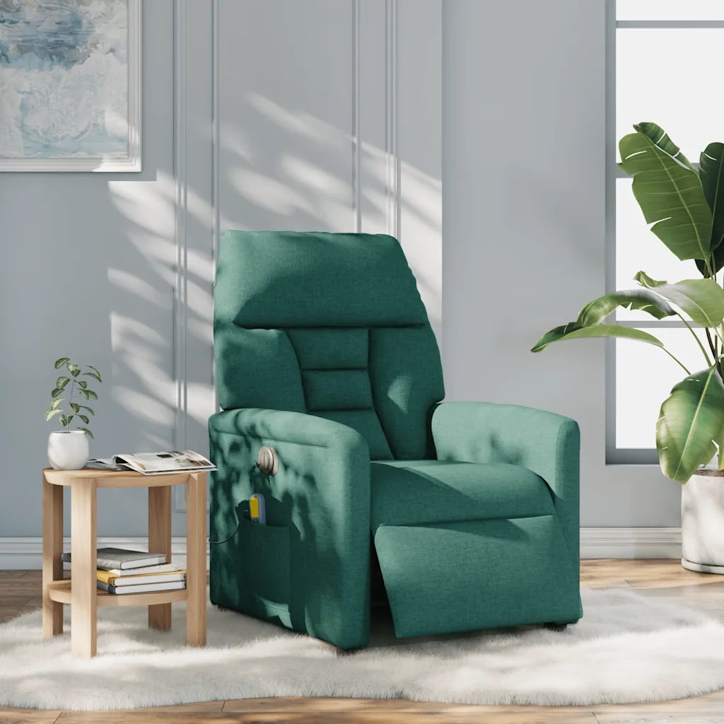 Poltrona Massaggiante Reclinabile Elettrica Verde Scuro Tessuto 3303028