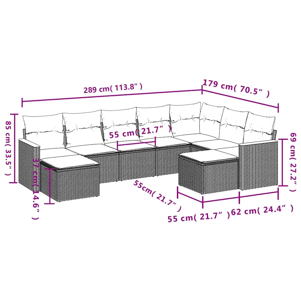 Set Divani da Giardino 9 pz con Cuscini Nero in Polyrattan 3226540