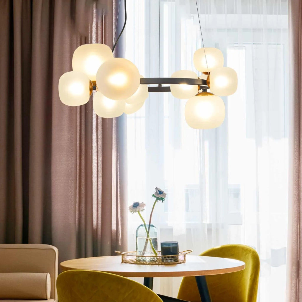 LÚZETE - LAMPADA DA SOFFITTO 11 LUCI FERRO NERO CON PARALUME BIANCO NICOLETTA