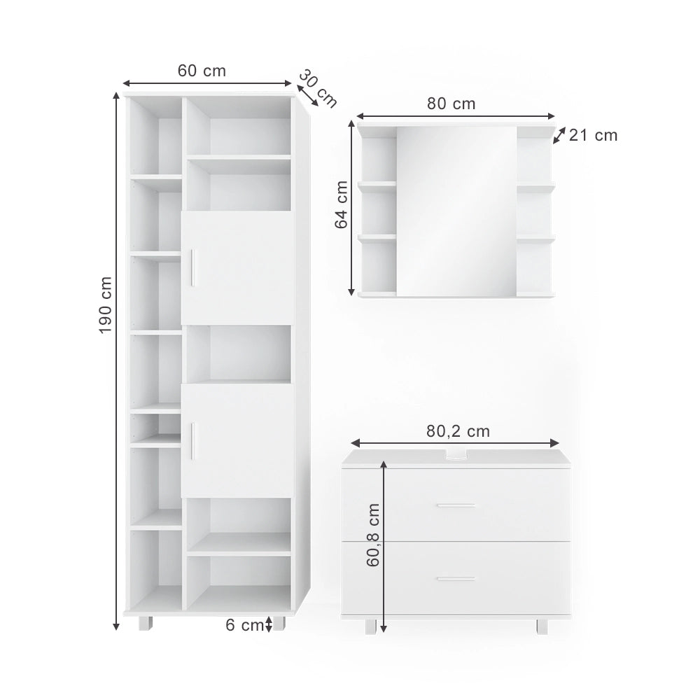 Vicco Set mobili bagno Bianco 3 parti, con colonna