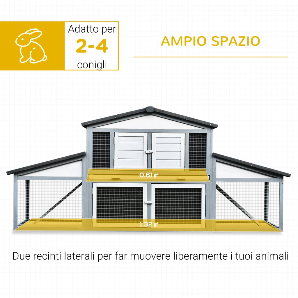Gabbia per Conigli da Esterno in Legno e Metallo ¨C zephmum ¨C Grigia e Bianca 225x70x100cm