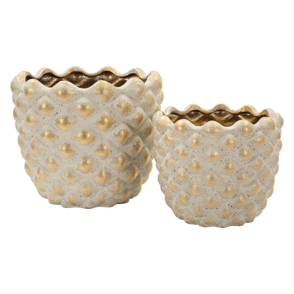 Taiping, Vaso set 2 Vasi, Finitura Geometrica a Rilievo, Beige