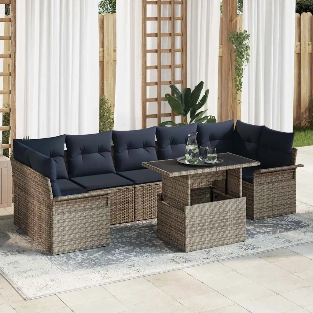 Set Divano da Giardino 8 pcs Grigio Rattan in Polipropilene