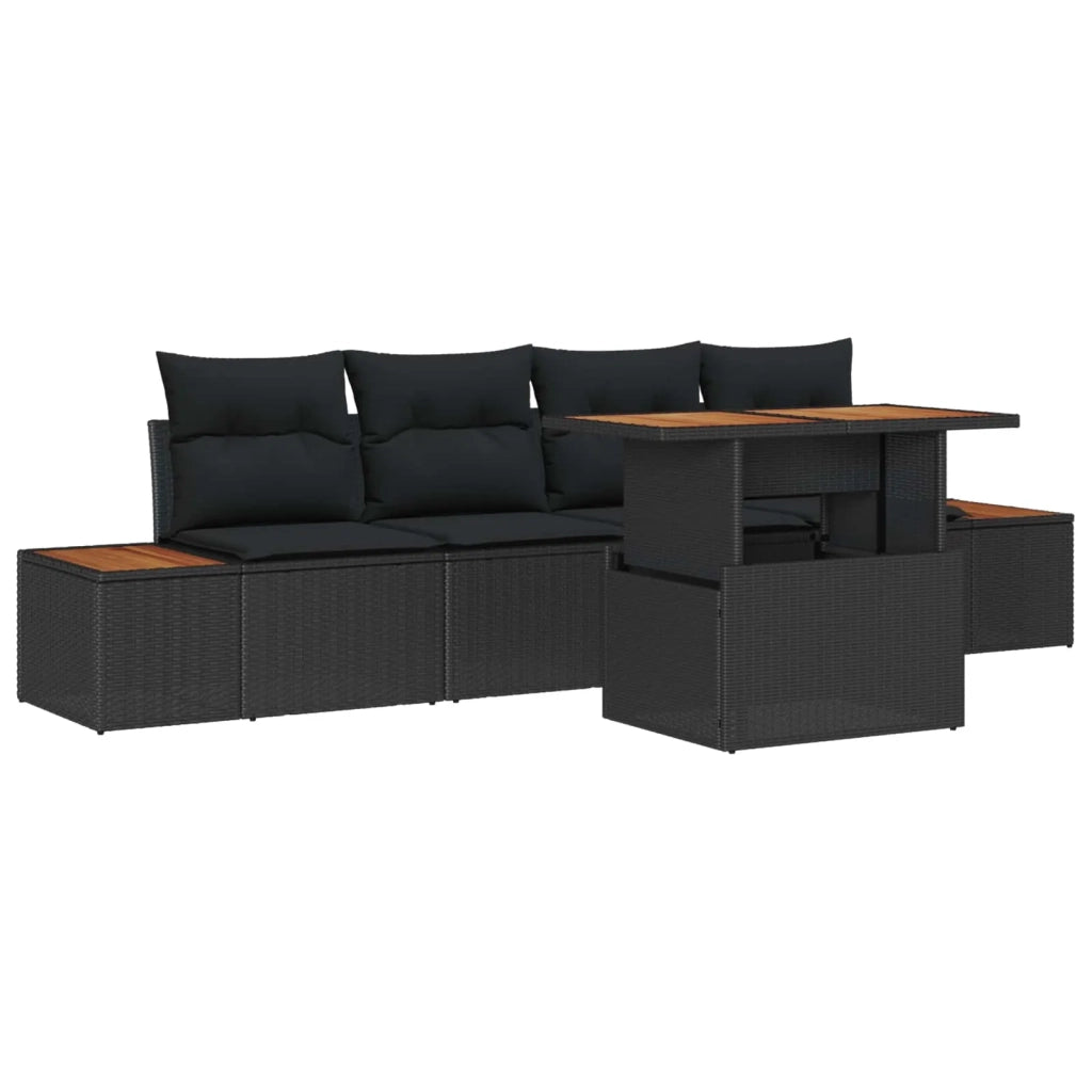 Set Divano da Giardino con archiviazione 5 pcs Nero Poly Rattan 3358757