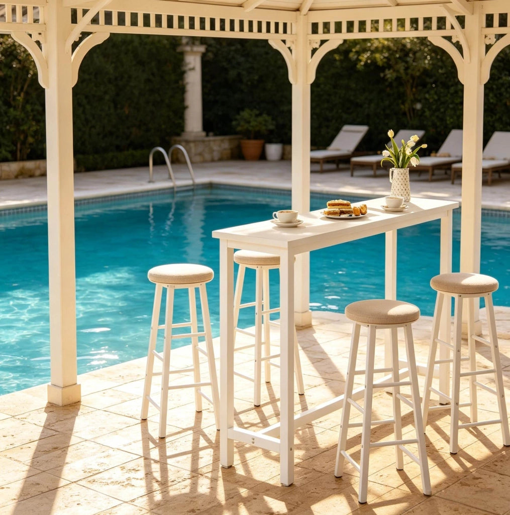 Tavolo bar bianco in MDF e metallo 140 x 100 x 40 cm