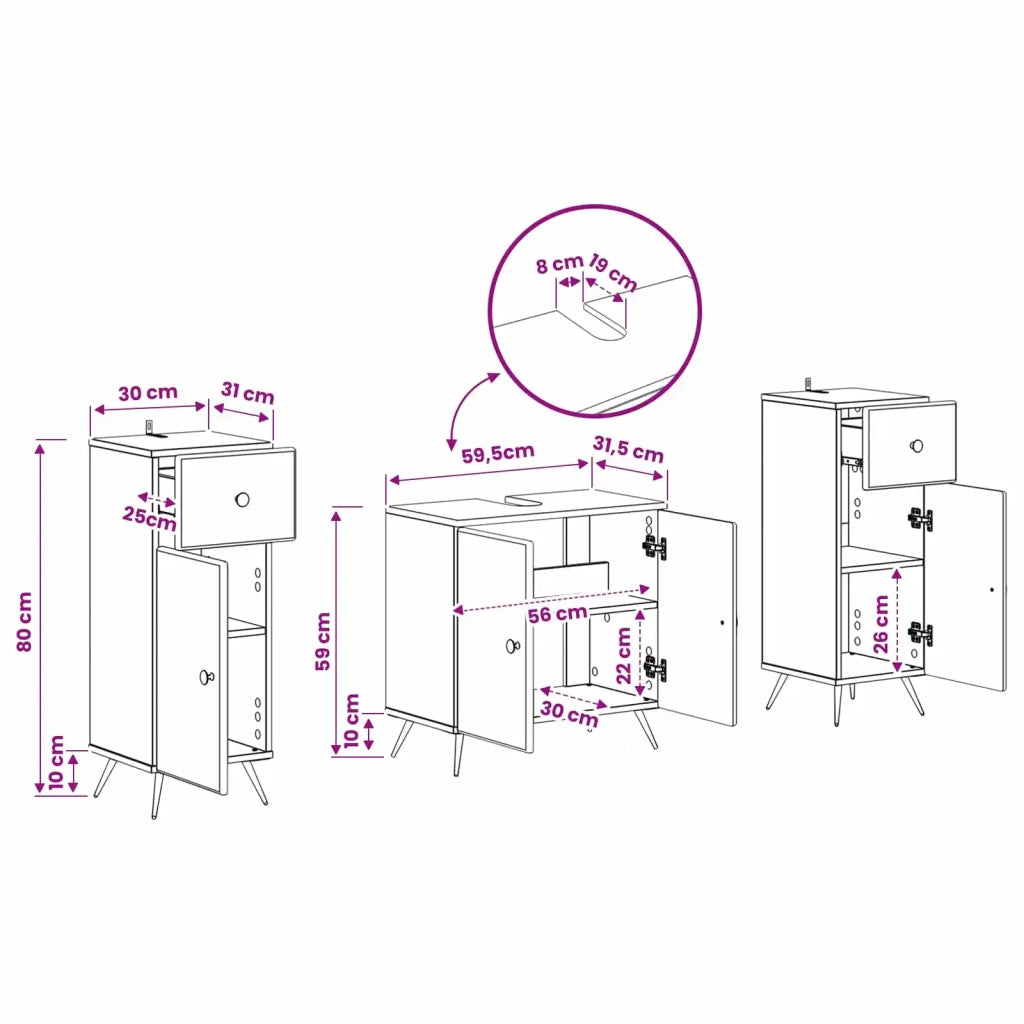 Set di Armadi da Bagno da 2 Pezzi BREDA Sonoma grigio 3418050