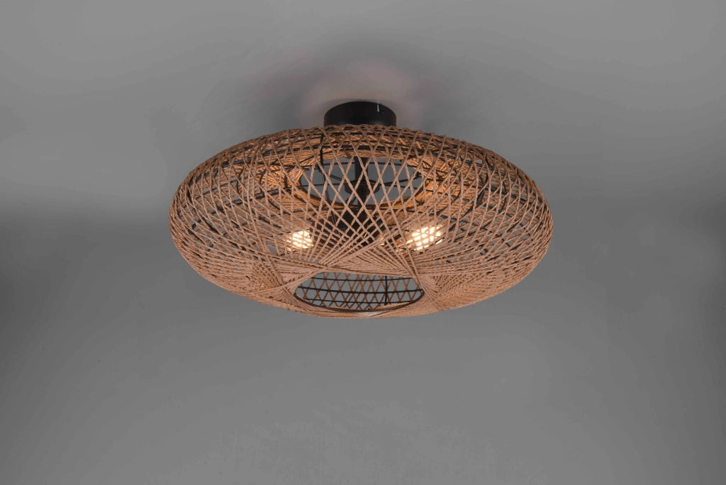 Plafoniera LED, metallo e sisal, nero, D 52 cm, Hedda