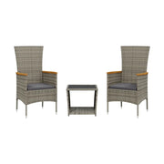 Set da Pranzo da Giardino 3 pz | Set Salotto da Giardino con Cuscini in Polyrattan Grigio