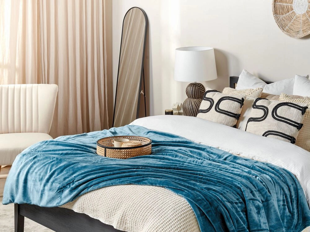 Coperta plaid in poliestere blu 150 x 200 cm morbido durevole letto divano soggiorno stile classico