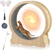 Ruota per Esercizio per Gatti da Interno 101 cm, Tapis Roulant per Gatti con Meccanismo di Blocco, Corsa con Moquette Rimovibile, Ruota di Allenamento in Legno a Rumore Ultra Basso