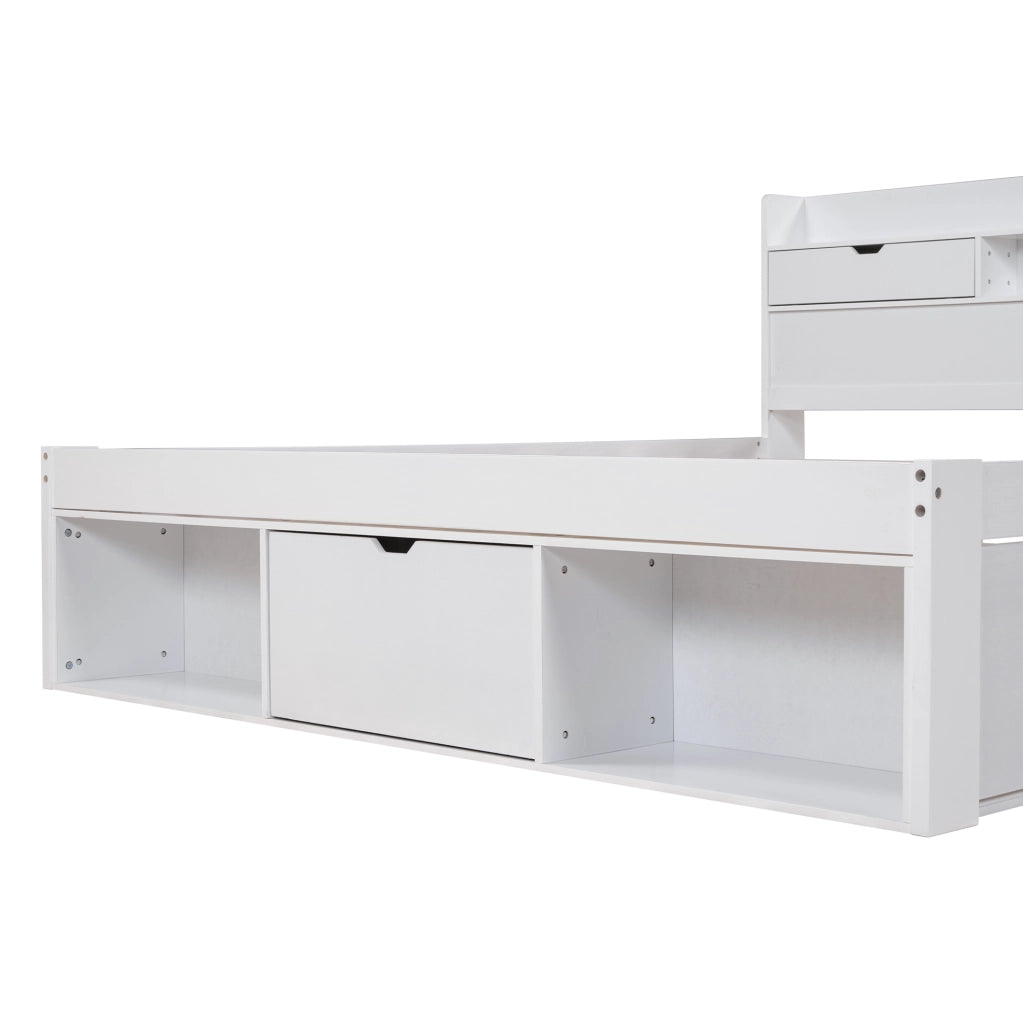 Letto matrimoniale 160x200 cm con USB; Type-C; cassetti e vani contenitore; bianco