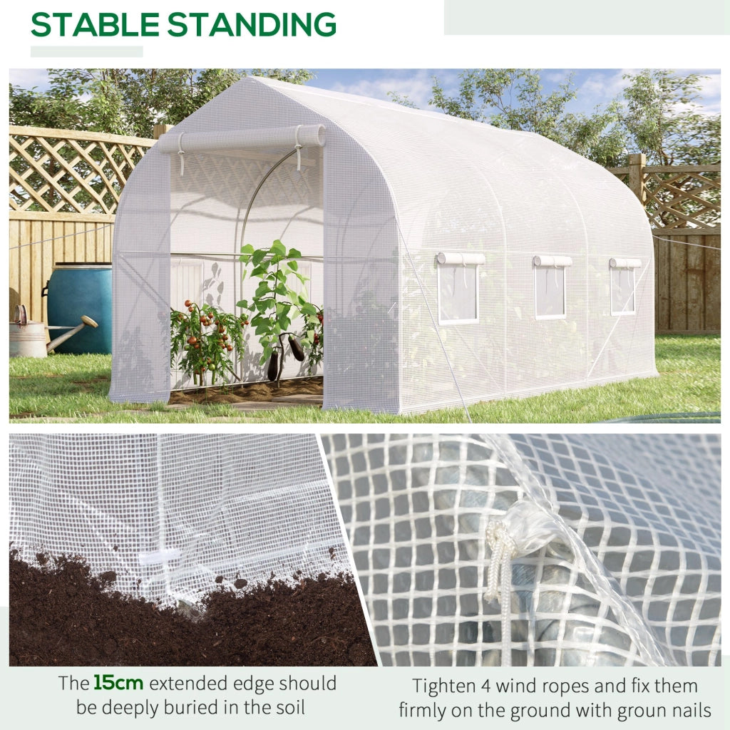 Serra a Tunnel Anti-UV con 6 Finestre a Rete e Ingresso Arrotolabile, in Metallo e PE, 4x2x2 m, Bianco