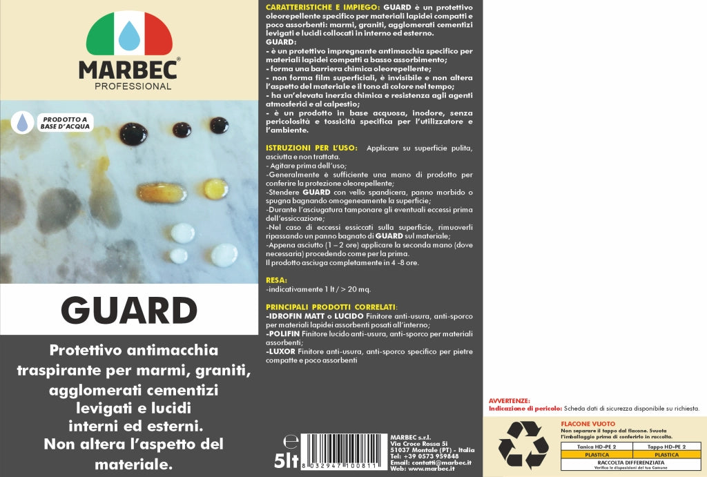 Protettivo per marmi, graniti, graniglie lucide GUARD   5LT
