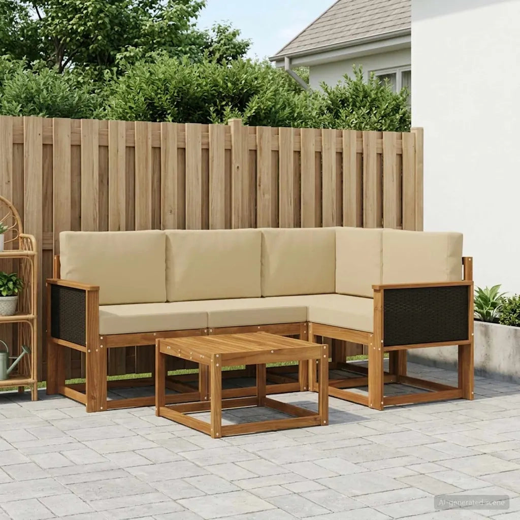Set di divani da esterno 5 pcs Naturale e Beige Poliestere 3385184