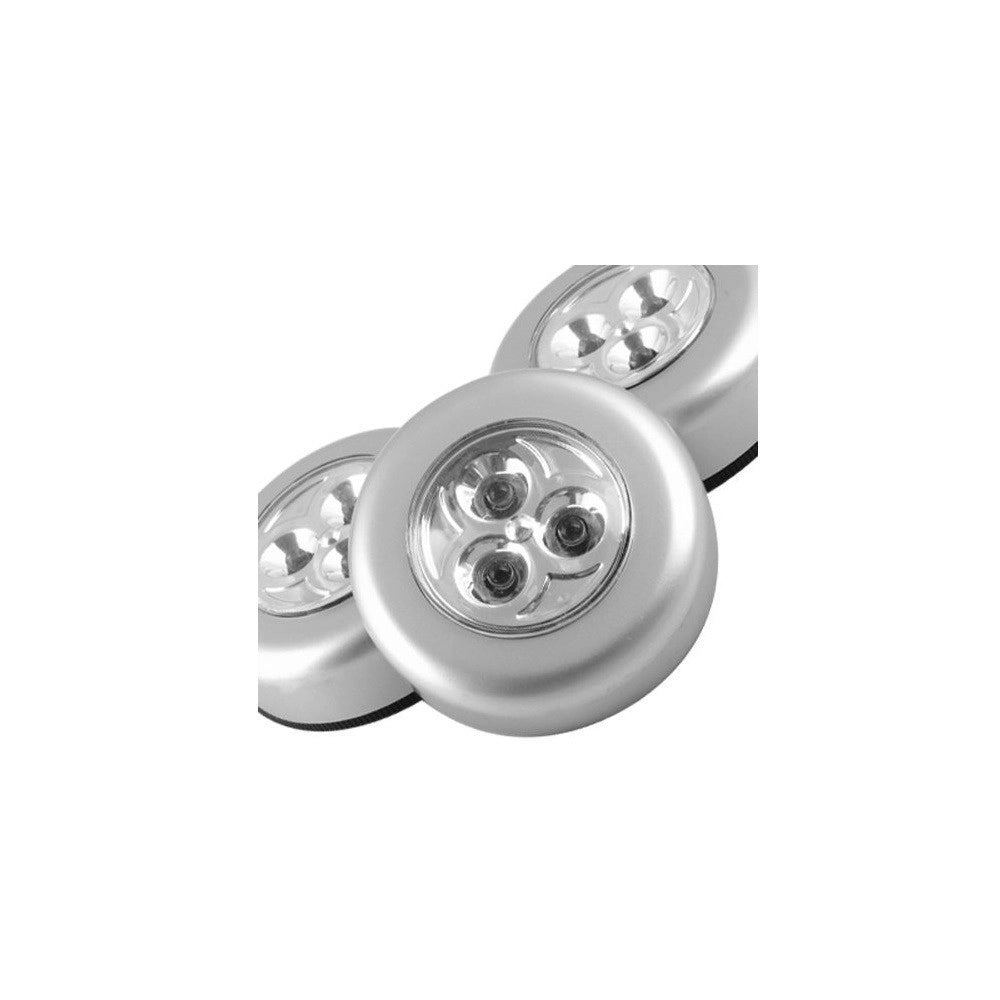 Trade Shop - Set 3 Lampade A 3 Led Con Adesivo Per Armadi0 Cassetti Diametro 68mm A Batterie -