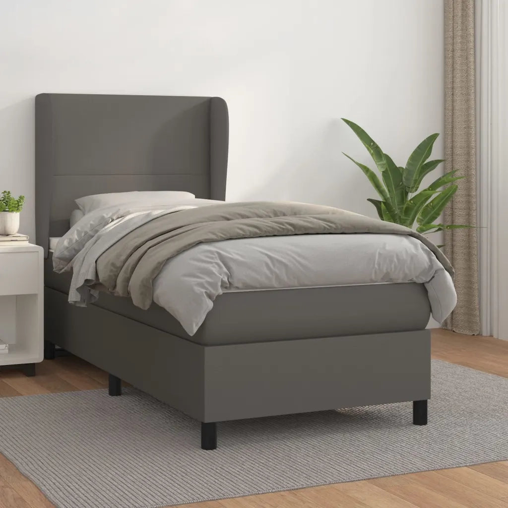 Giroletto a Molle con Materasso-Struttura Letto con Materasso Grgio 80x200 cm in Similpelle 462699