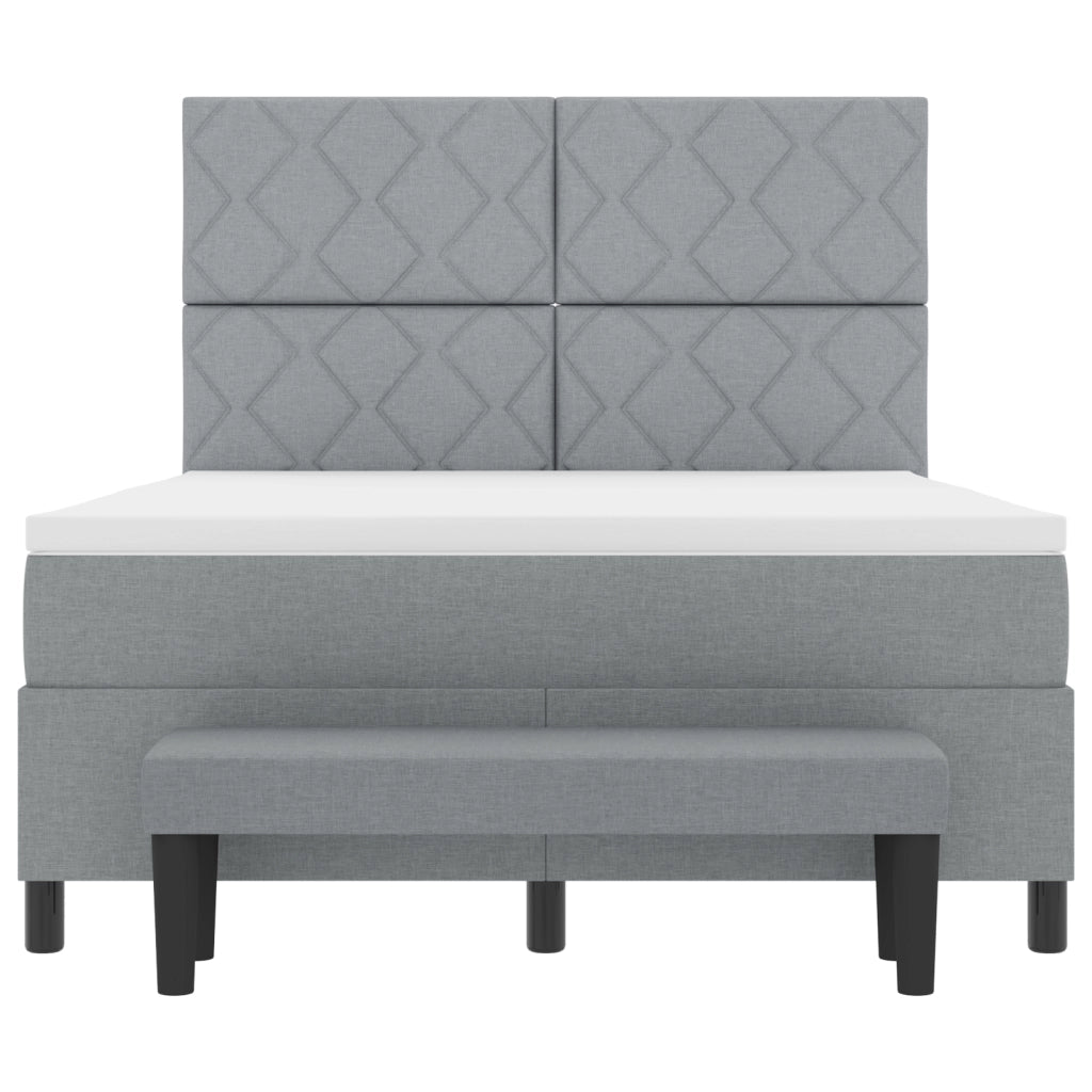 Letto a Molle con Materasso e Panchina Grigio Chiaro 160x200 cm Tessuto
