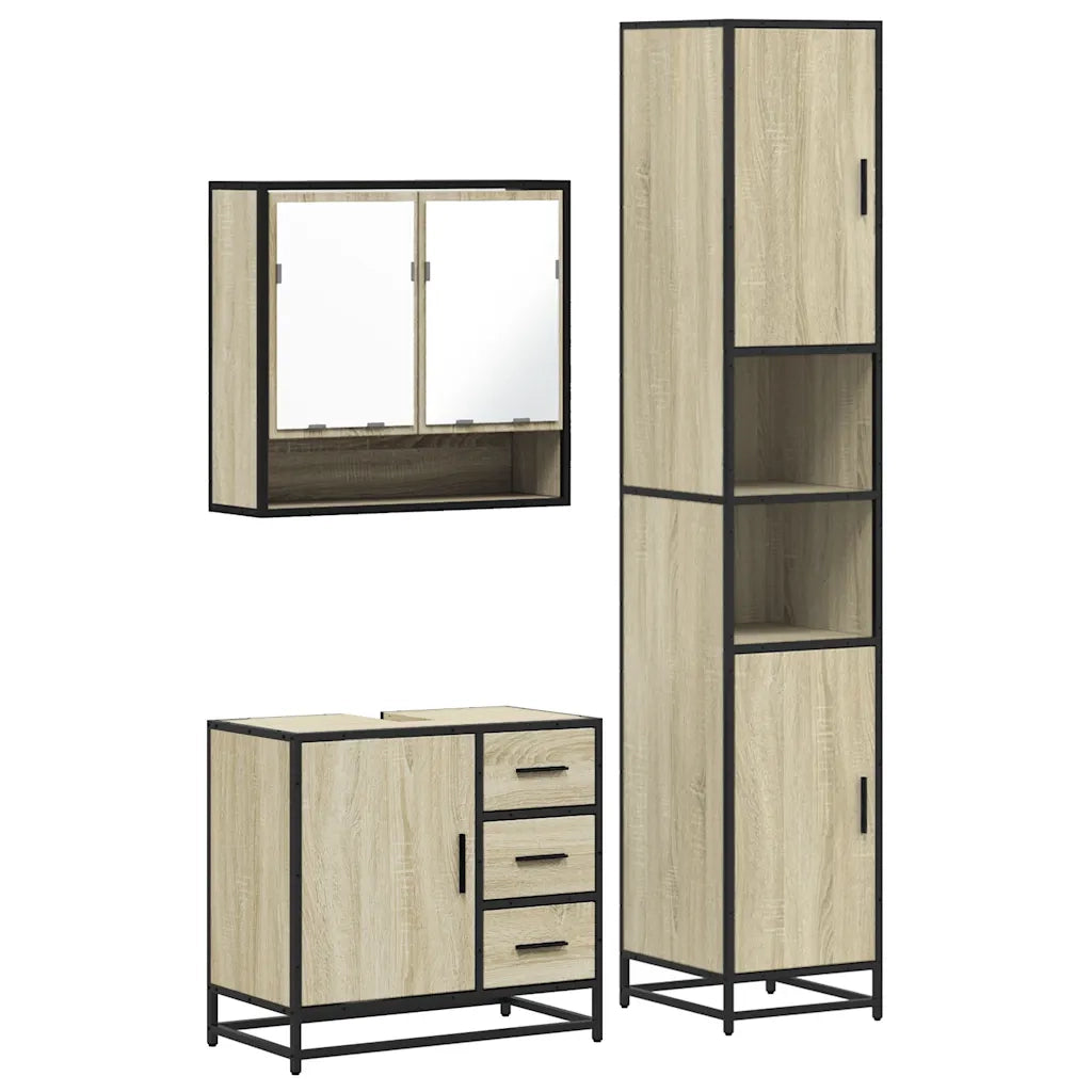 Set Mobili da Bagno 3 pz Rovere Sonoma in Legno Multistrato