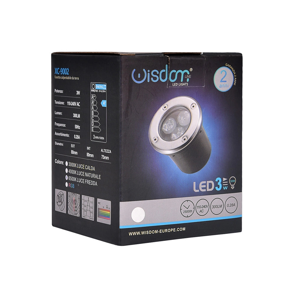 FARETTO INCASSO SEGNAPASSO LED CALPESTABILE 3W LUCE FREDDA 6500K° - ALTA RESISTENZA IP65 DESIGN MODERNO IN ACCIAIO E VETRO TEMPERATO