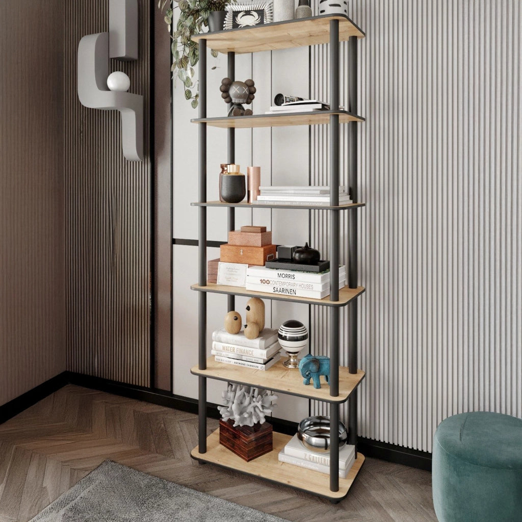 Biblioteca Nervina, Libreria 4 Ripiani, 60x30x173h cm Marrone Rovere