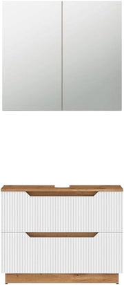 Set di mobili da bagno Lotta, Rovere/bianco a strisce, 2 parti
