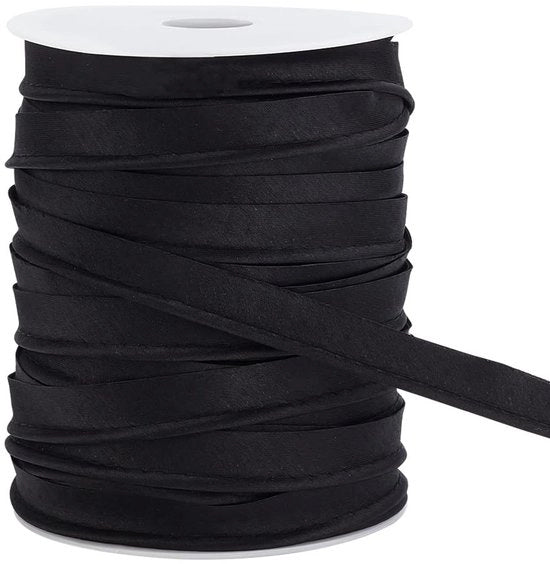 Banda di Decorazione in Poliestere Nero 50 m - Copertura di Tubo - Corda di Piega - Banda Decorativa - 12 mm di Larghezza