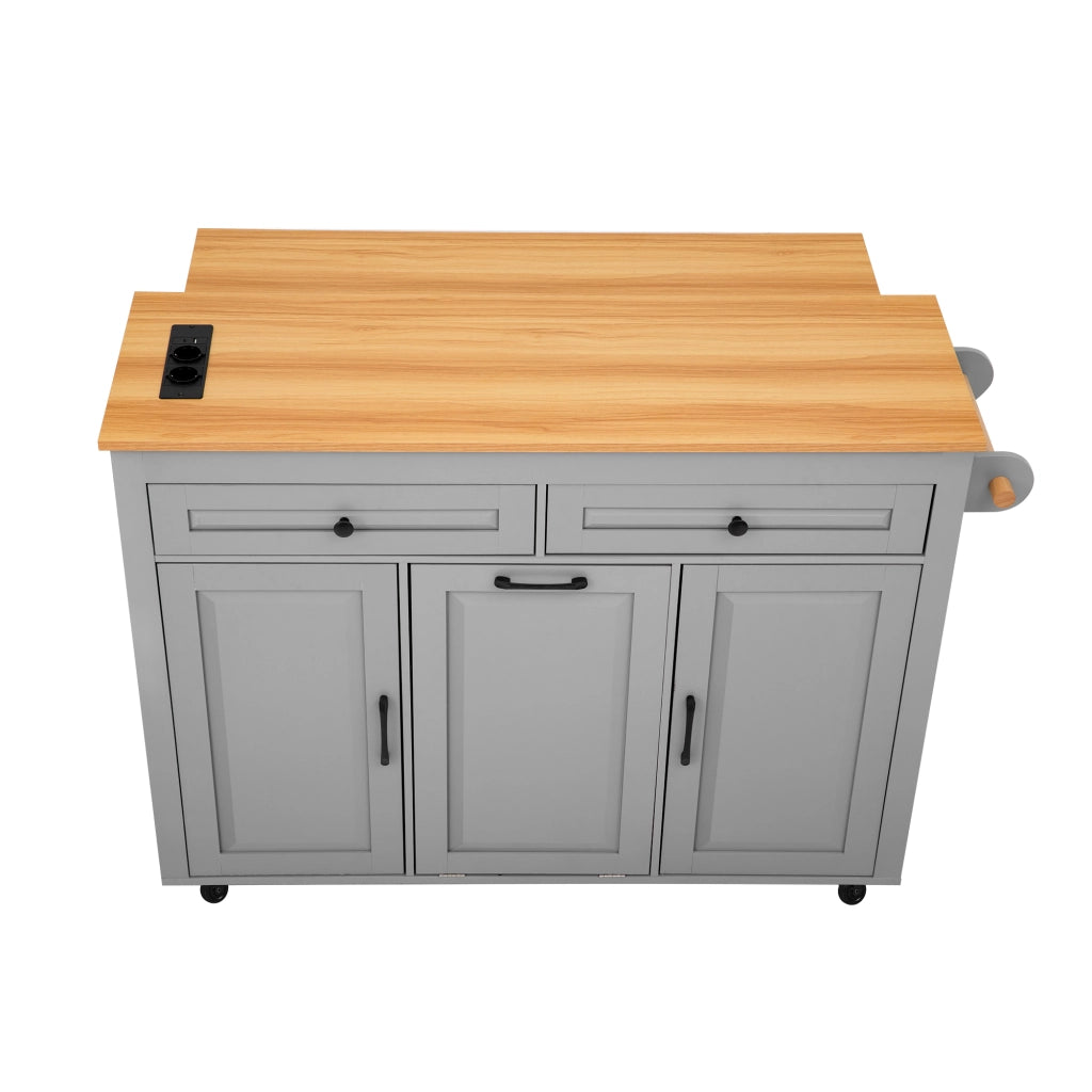 Isola da cucina mobile - Zephmum - Estraibile con piano di lavoro e vano rifiuti, prese integrate, ideale per cucina e sala da pranzo (Grigio)