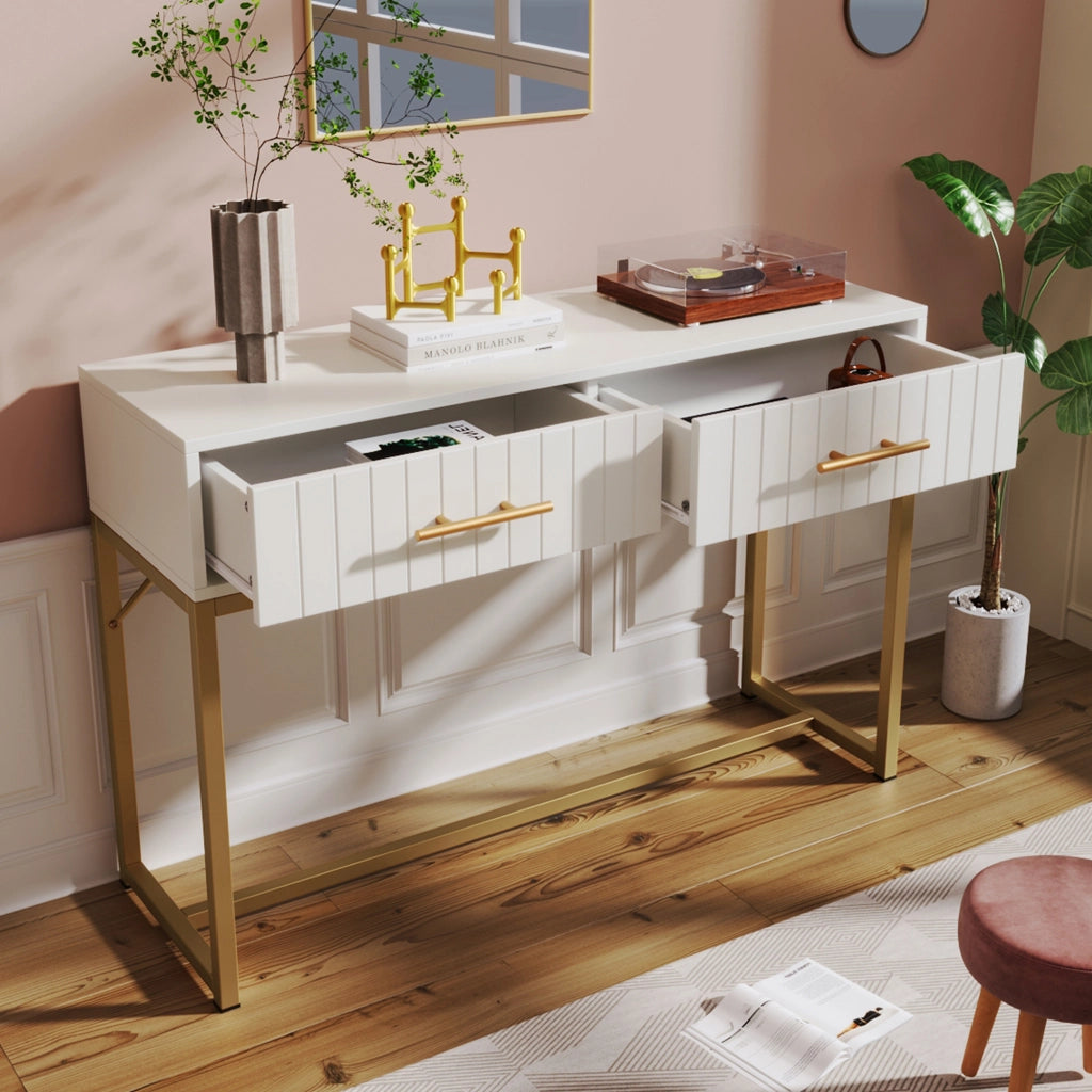TOELETTA 100x45x75 cm Bianca con 2 Cassetti e base in metallo