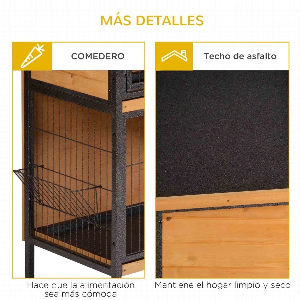 Gabbia per Conigli ¨C zephmum ¨C Legno Naturale e Nero 122x50x101 cm