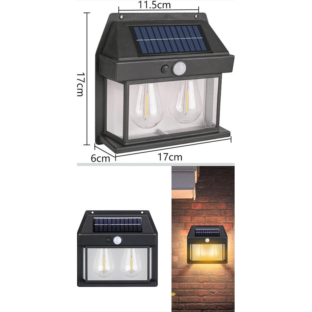 Trade Shop - Lampada Da Parete A Luce Calda Pannello Solare A Doppio Led Con Sensore Ip65 Senza Fili -