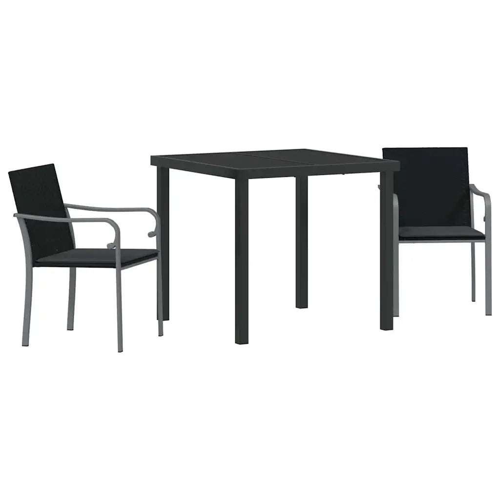Set da Pranzo per Giardino 3 pcs Nero e Grigio Rattan in PE