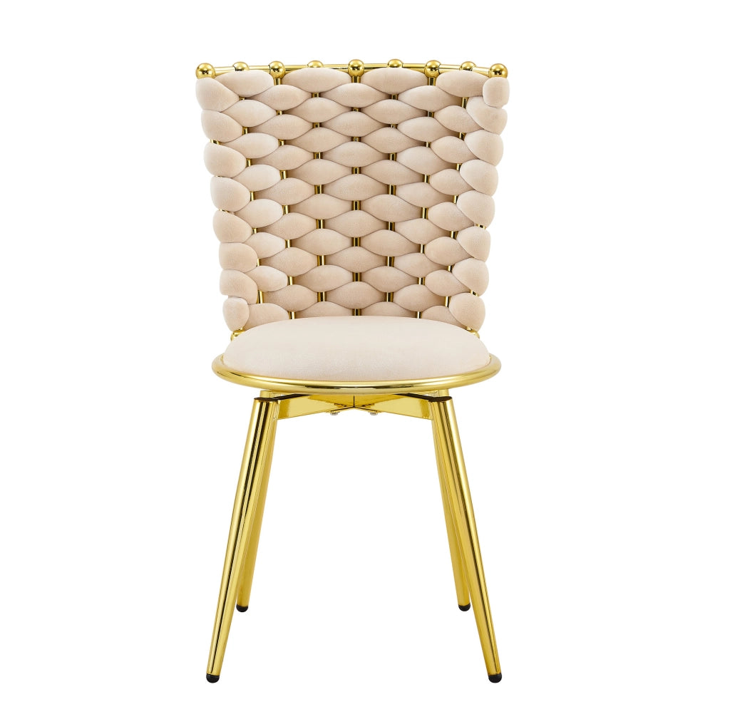 Sedia da pranzo in velluto beige con gambe dorate