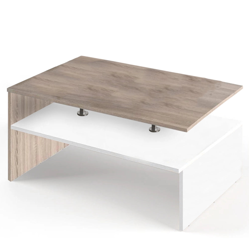 Tavolino Soggiorno 90x59.5x42cm Design Moderno Legno MDF 2 Ripiani Bianco Quercia