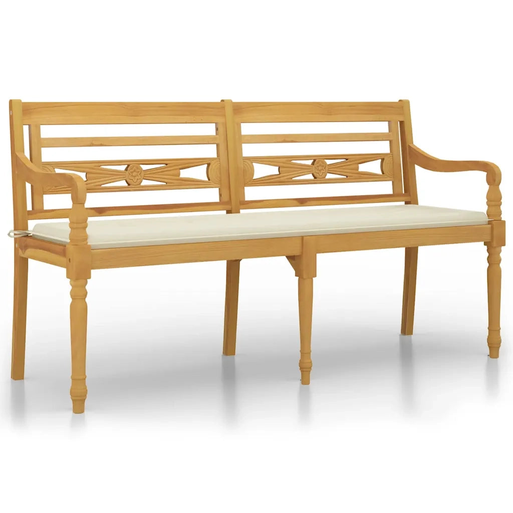Panchina Batavia con Cuscino Crema 150 cm Legno Massello Teak 3100828