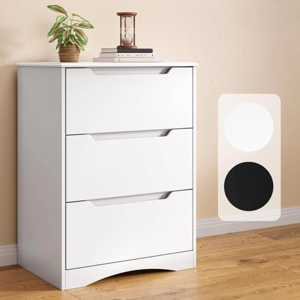 Cassettiera Camera da Letto con 3 cassetti, settimino camera da letto,Moderno e Salvaspazio per la Camera da Letto Soggiorno e Ingresso, 60 x 40 x 82 CM,Bianco